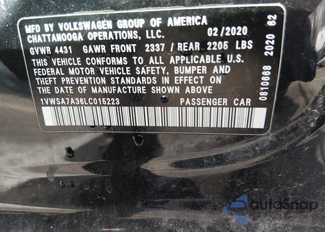 2020 Volkswagen Passat 2.0T Se z USA, uszkodzony, nr VIN 1VWSA7A36LC015223